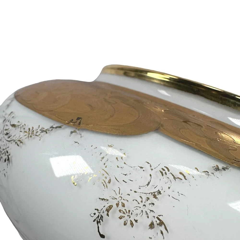 Vintage‎ Empoli Circus Tent Italy White Milk Glass Gold Encrusted Candy Dish Lid